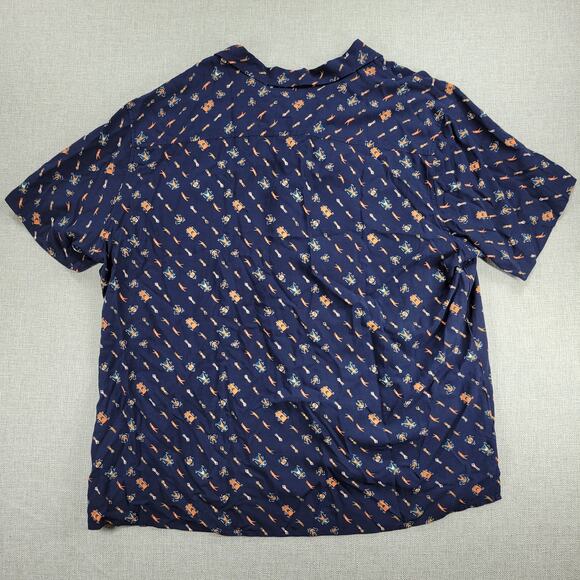 Goodfellow Mens Button Up Shirt Size XXL Navy Swimmer Graphic Rayon Short Sleeve - Picture 2 of 12